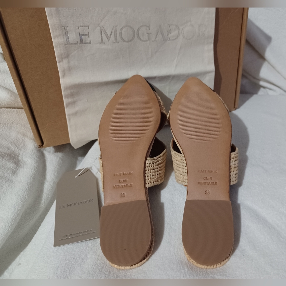 NIB Le Mogador Nude and Black Azoulay Flats Size 38 (8) W/Dustbag - Picture 3 of 13